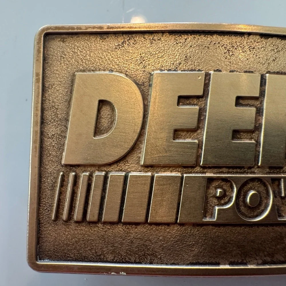 John Deere Power Belt Buckle‎ Vintage Brass Farm Tractor Equipment Expo 1994